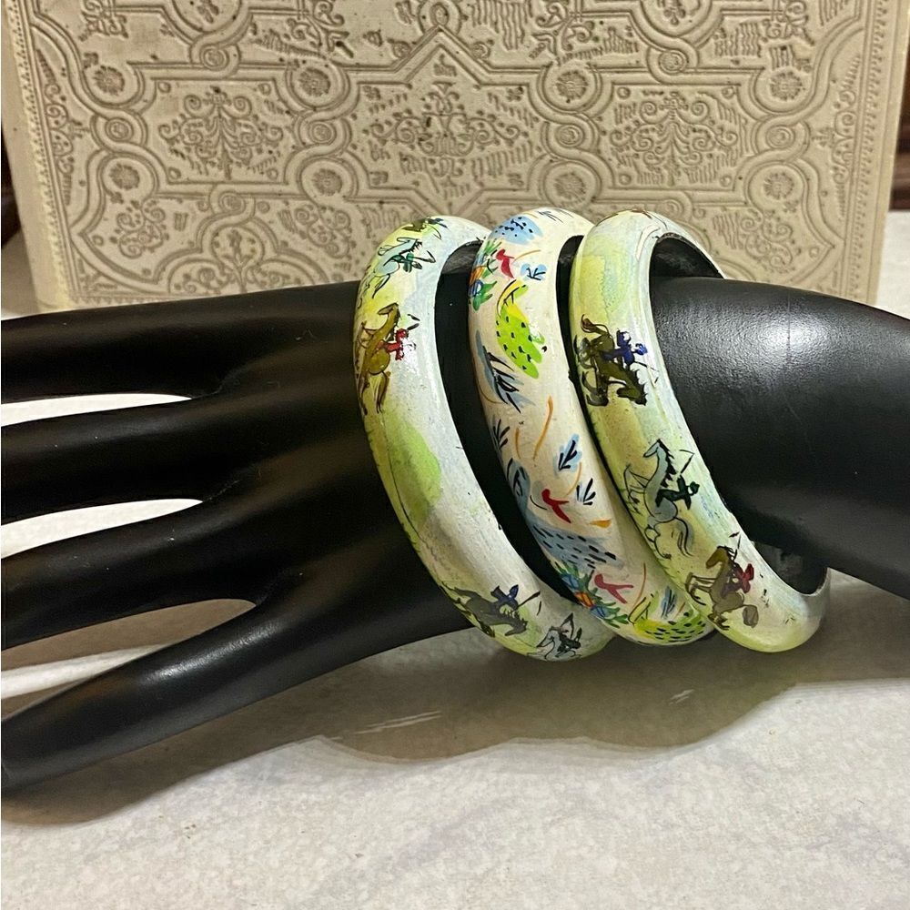 Vintage Hand Painted Wood Bracelets (3)